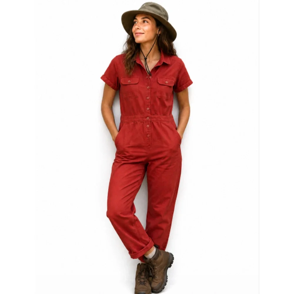 Quince Women Linen/Organic Cotton Utility Jumpsuit Overall Terracotta Sz S